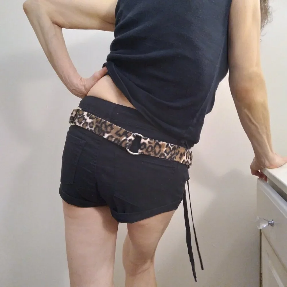 Silver Rings.Faux Leopard & Black Suede Fringe Tie Belt